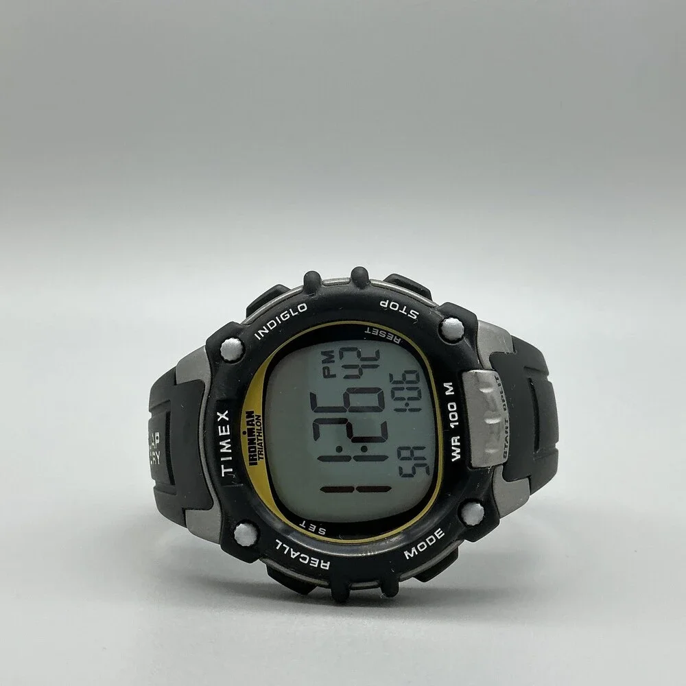 Timex Ironman Triathlon 100 Lap Mens Watch 46mm Gray Digital Black New Battery